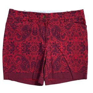 Lands' End Womens Shorts Red Navy Paisley Dot Size 12 Cotton Stretch